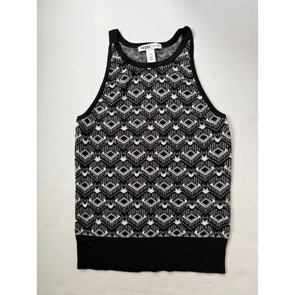 White House Black Market WHBM Sweater Tank Womens M Black White Geometric Knit